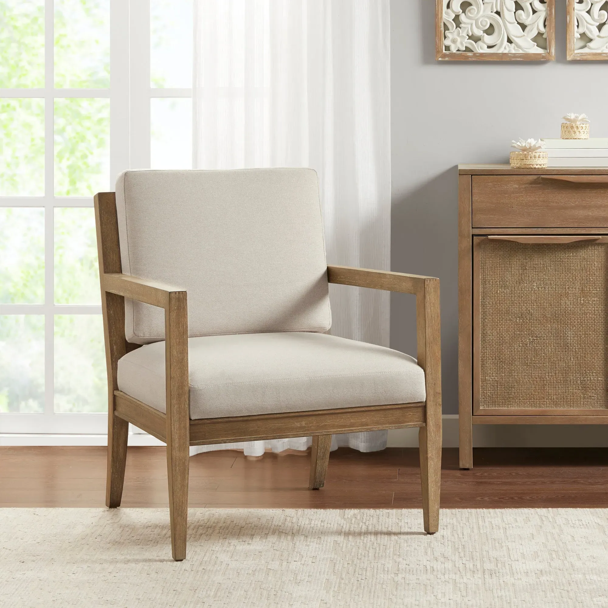 Tage Upholstered Accent Armchair - Grey, Solid Wood product