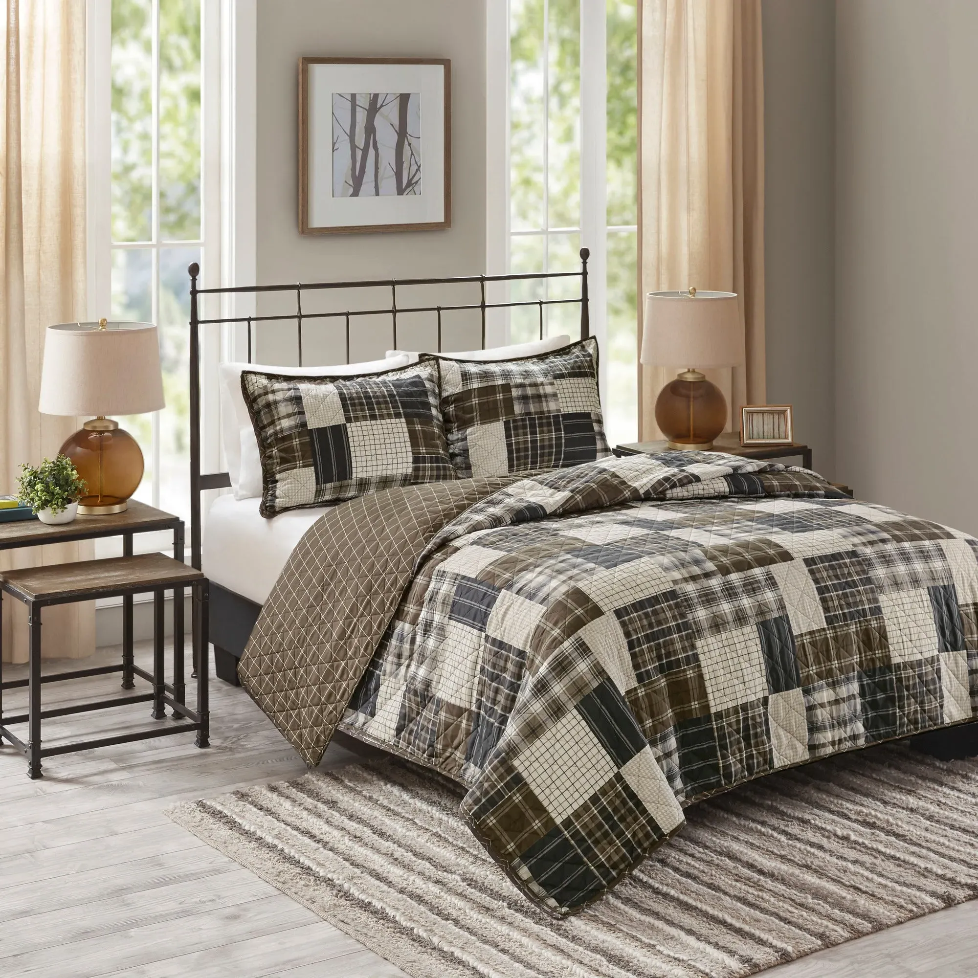 Timber 3-Piece Reversible Printed Quilt Set - Brown, Cotton product