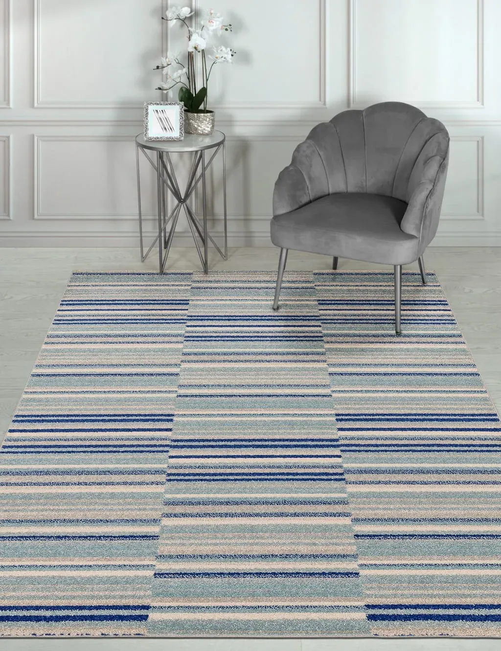 Muse Stripe Flat Pile Rug - Blue, Synthetic product