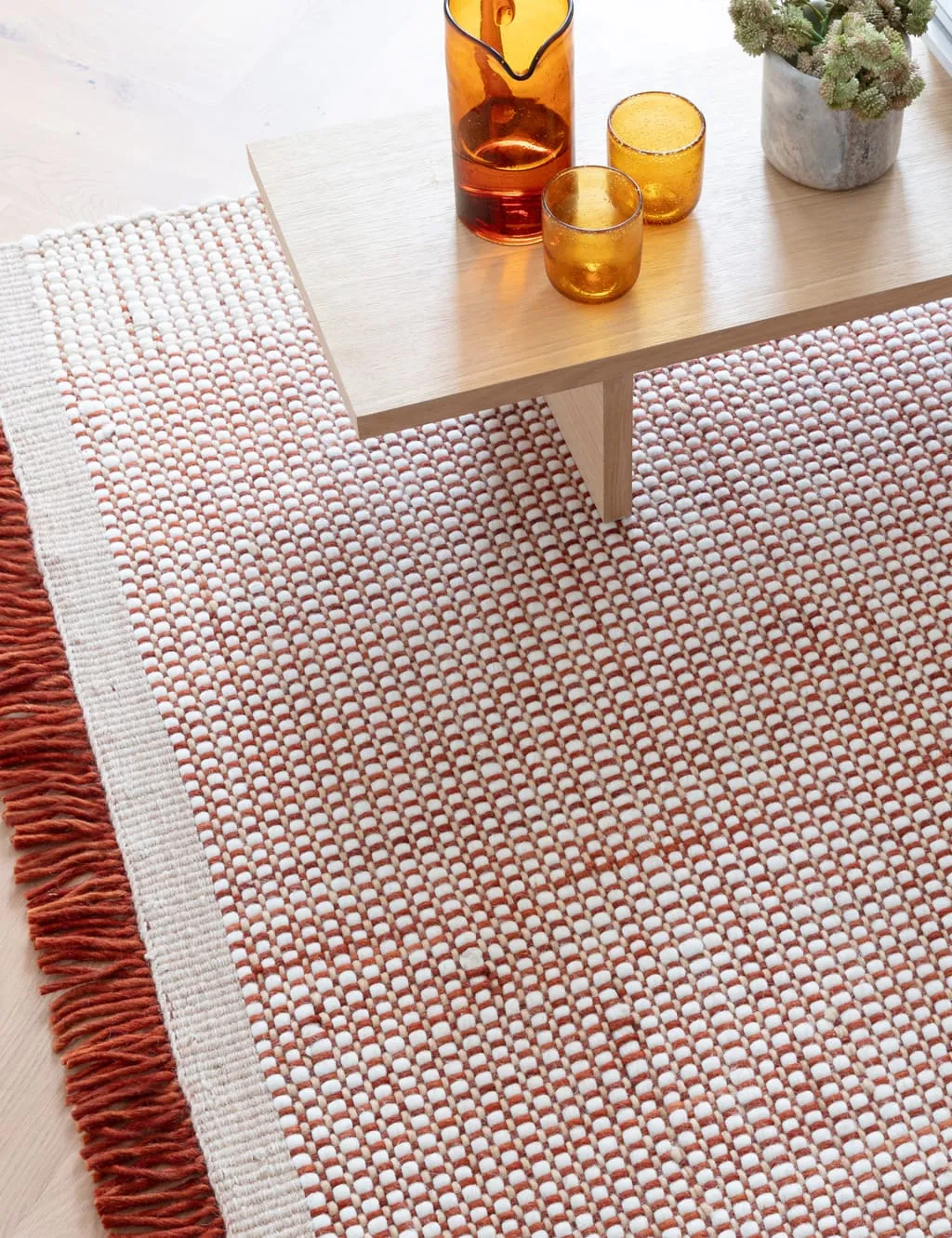 Avalon Rectangular Rug with Fringed Trim - Dark Orange, Wool product