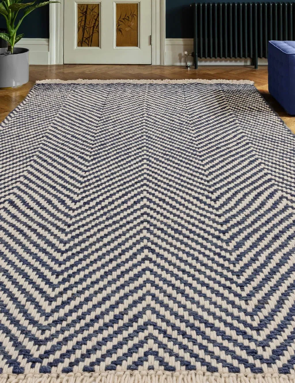 Vigo Geometric Area Rug with Fringe - Blue, Jute product