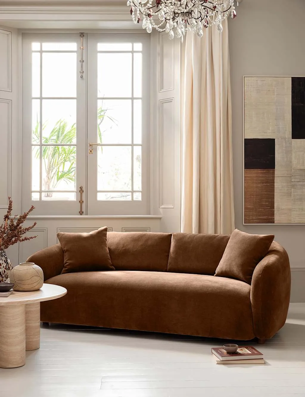 Cocoon 2-Seater Curved Sofa - Brown, Chenille product