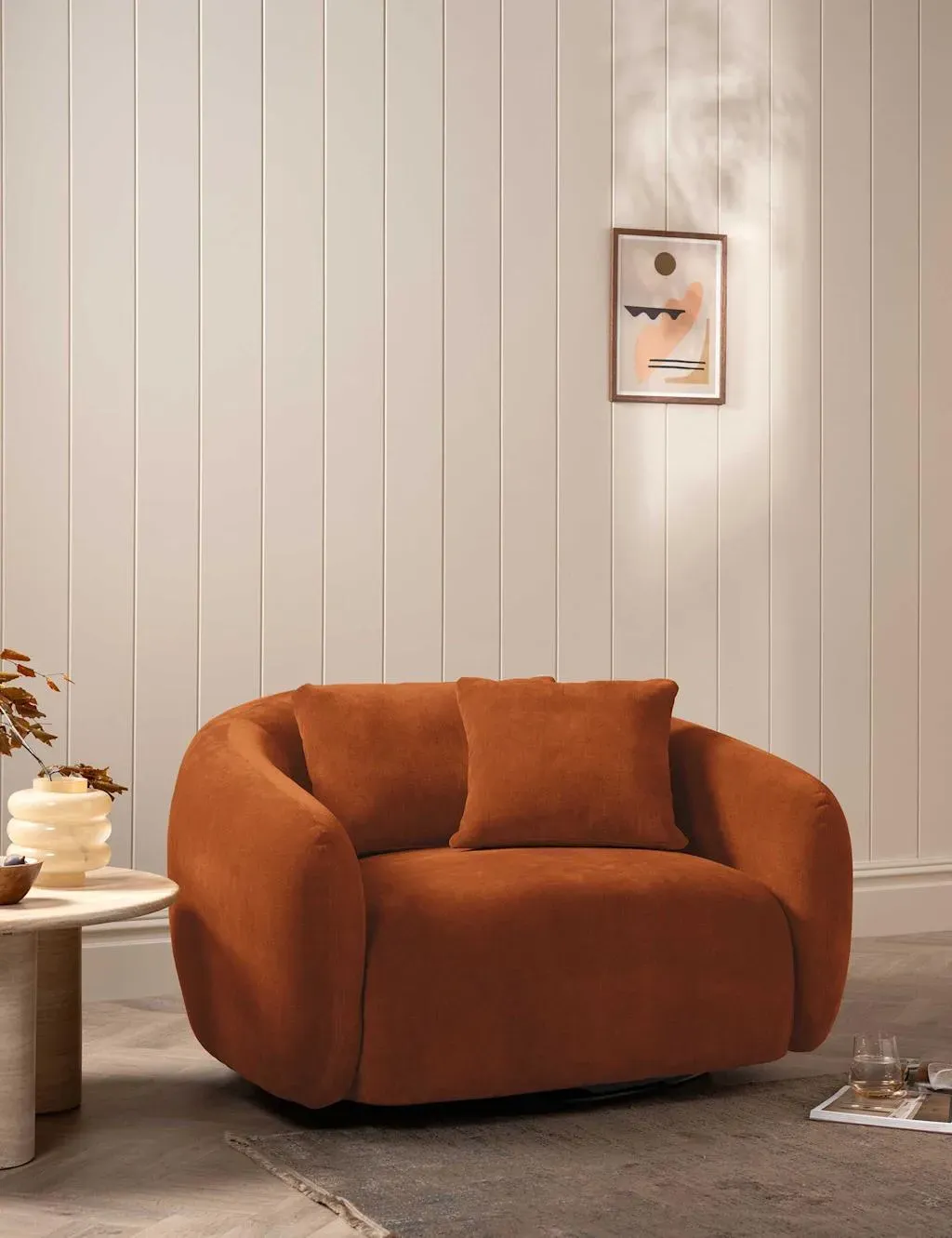Cocoon Chenille Swivel Snuggle Chair - Orange product