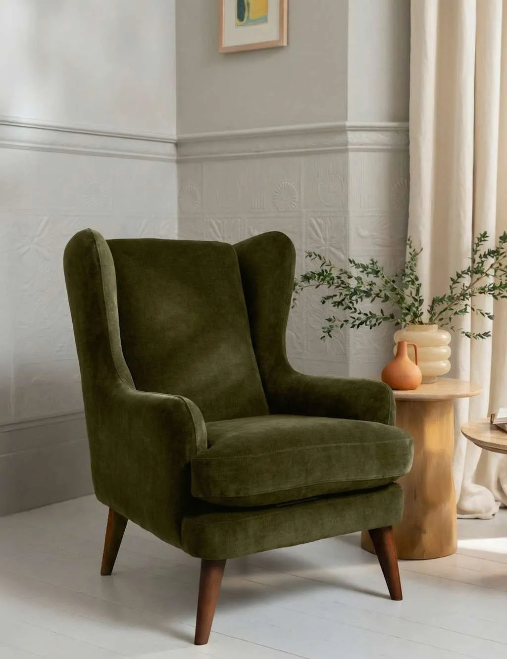 Sven Wing Armchair - Olive, Chenille product
