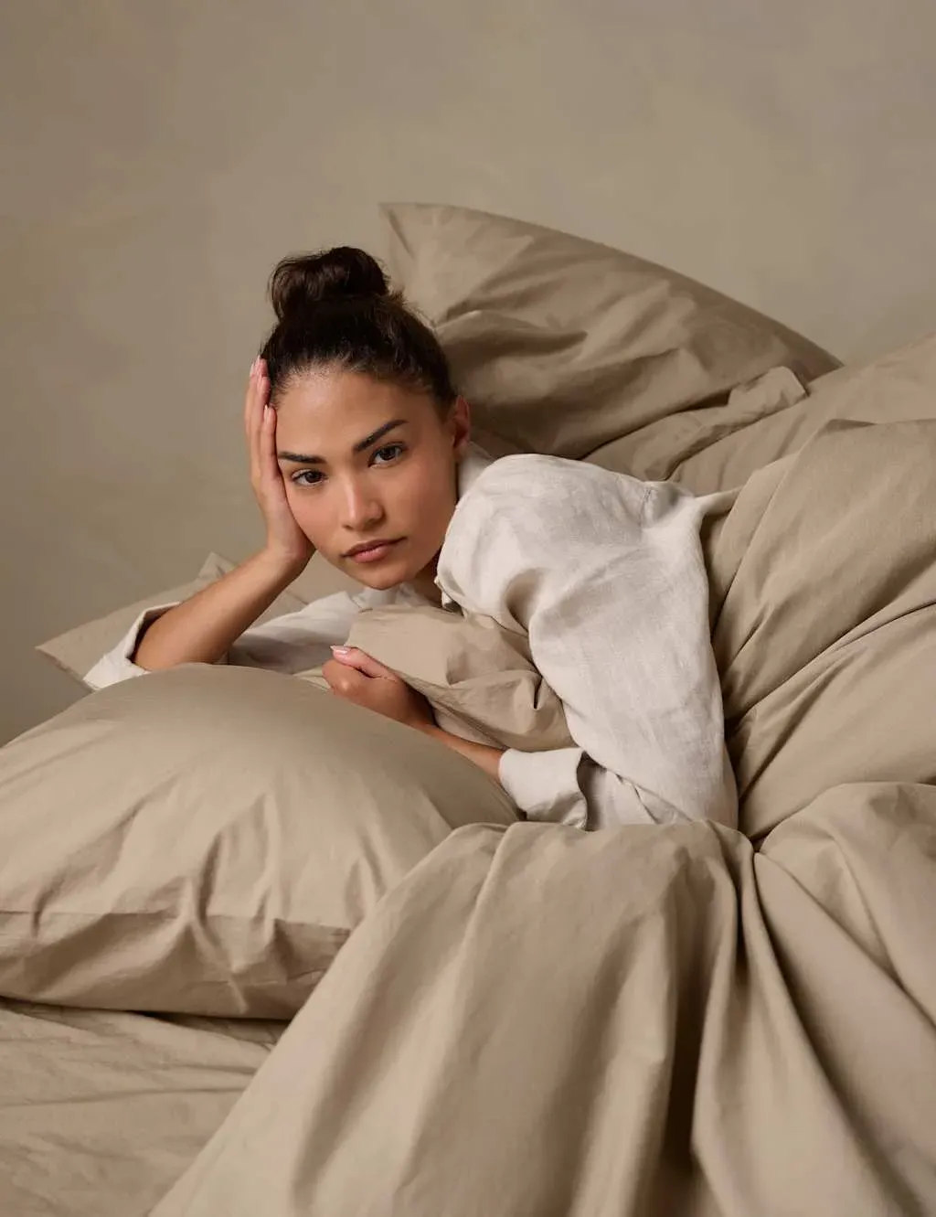 Pure Cotton 300 Thread Count Washed Fitted Sheet - Light Brown, Cotton product