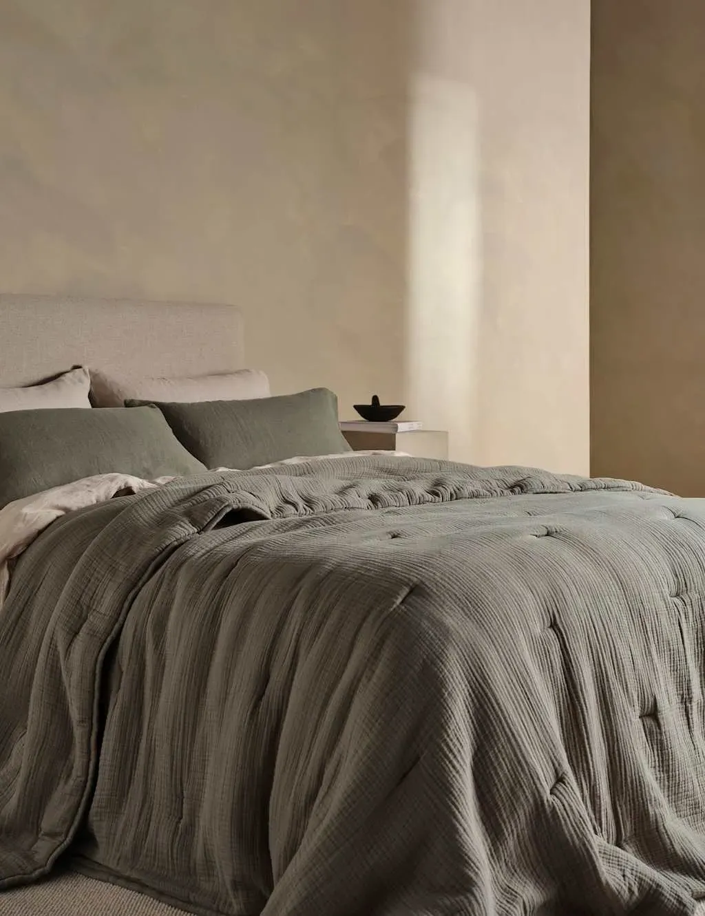 Pure Cotton Stitched Quilted Throw - Khaki product