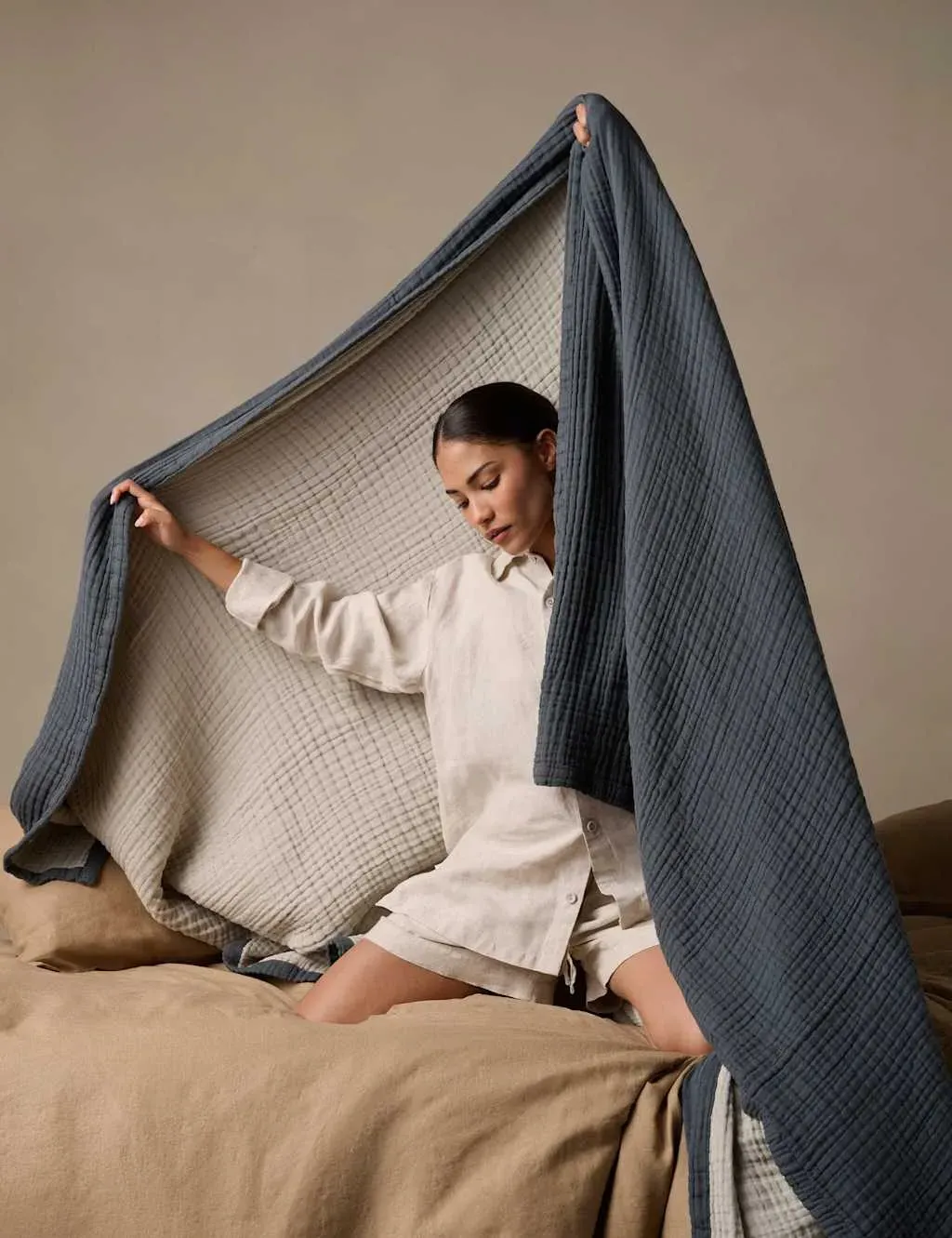 Reversible Extra Large Throw - Blue Mix, Pure Cotton product