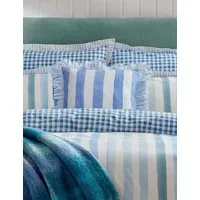 Striped Cotton Cushion with Ruffle Trim - Blue Mix alternate view