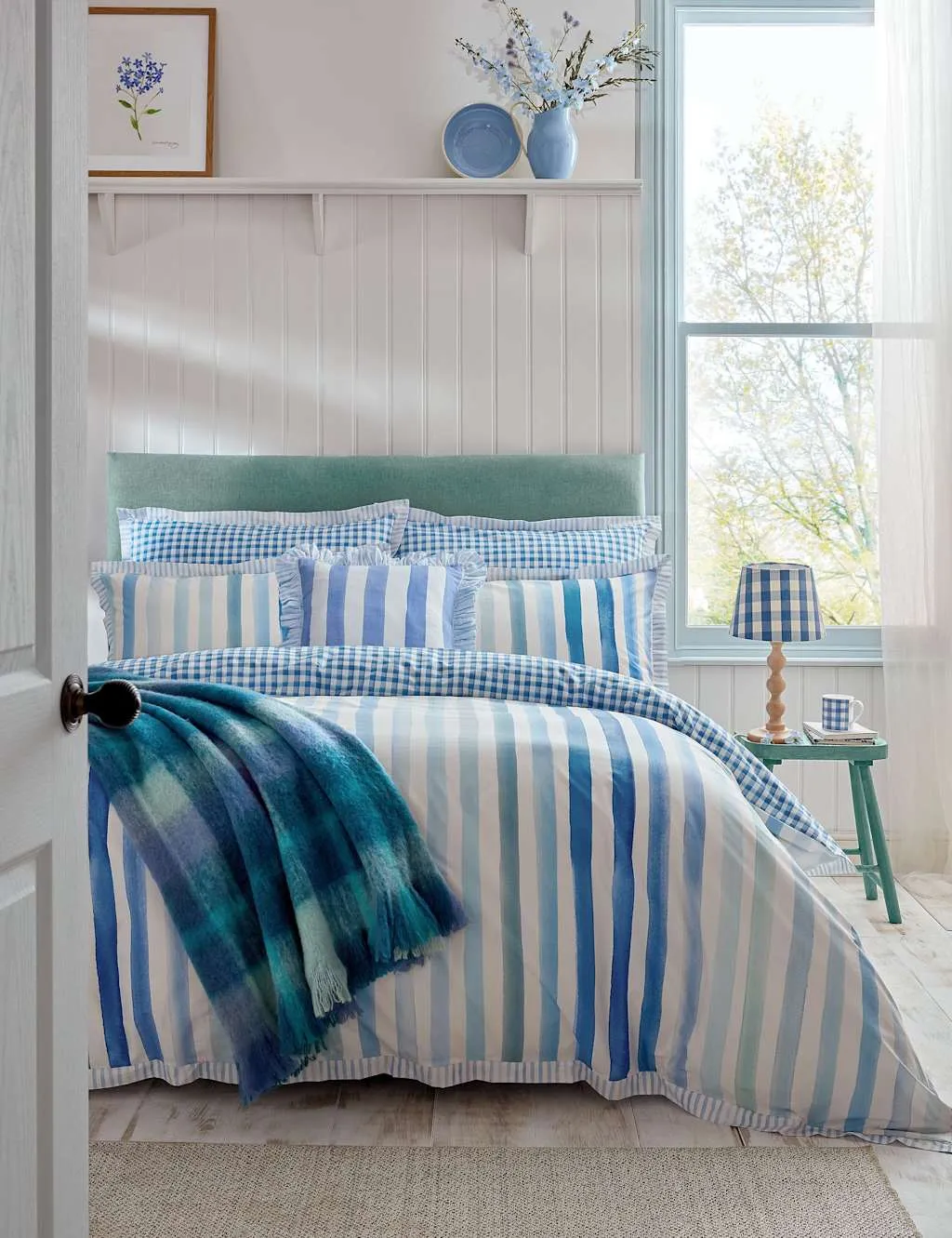 Sunday Stripe Reversible Bedding Set - Blue Mix, Cotton product