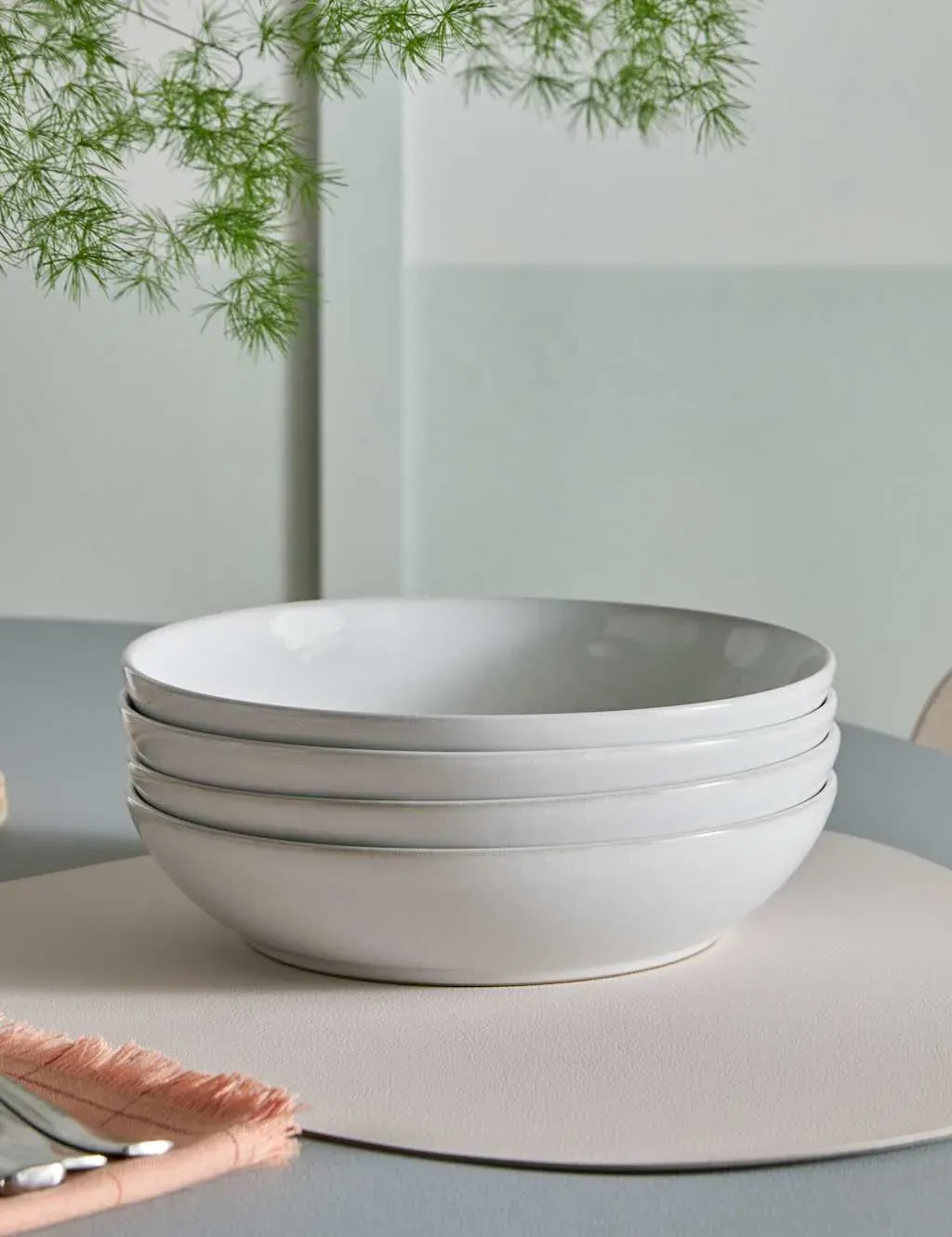 Cotton White Set of 4 Pasta Bowls - White, Stoneware product
