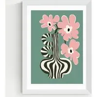 Miho Art Studio Floral Stripe Framed Print - White alternate view