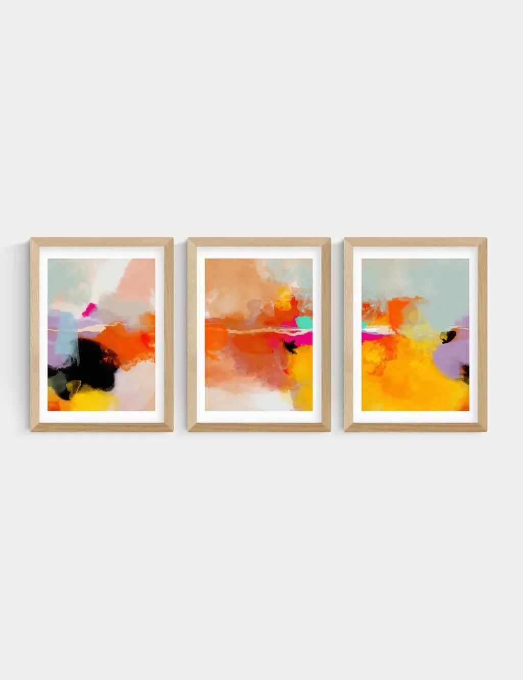 Ana Rut Bre Fire Triptych Framed Art Set - Natural product