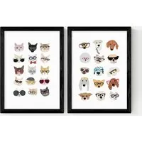 Hannah Melin Cats & Dogs In Glasses Twin Set Framed Art - Black alternate view