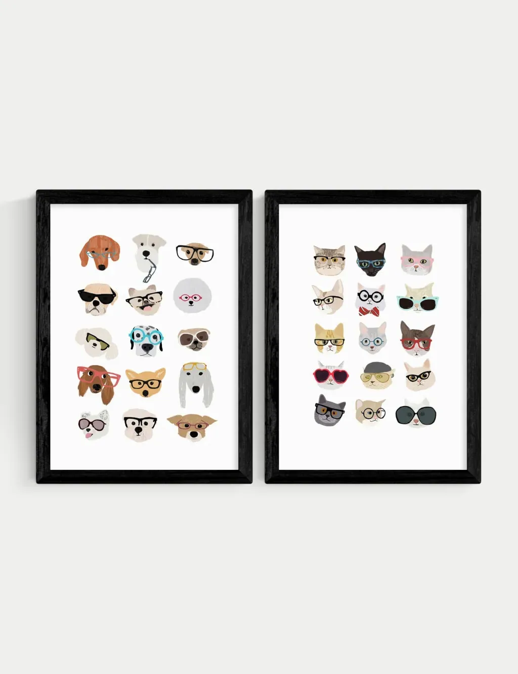 Hannah Melin Cats & Dogs In Glasses Twin Set Framed Art - Black product