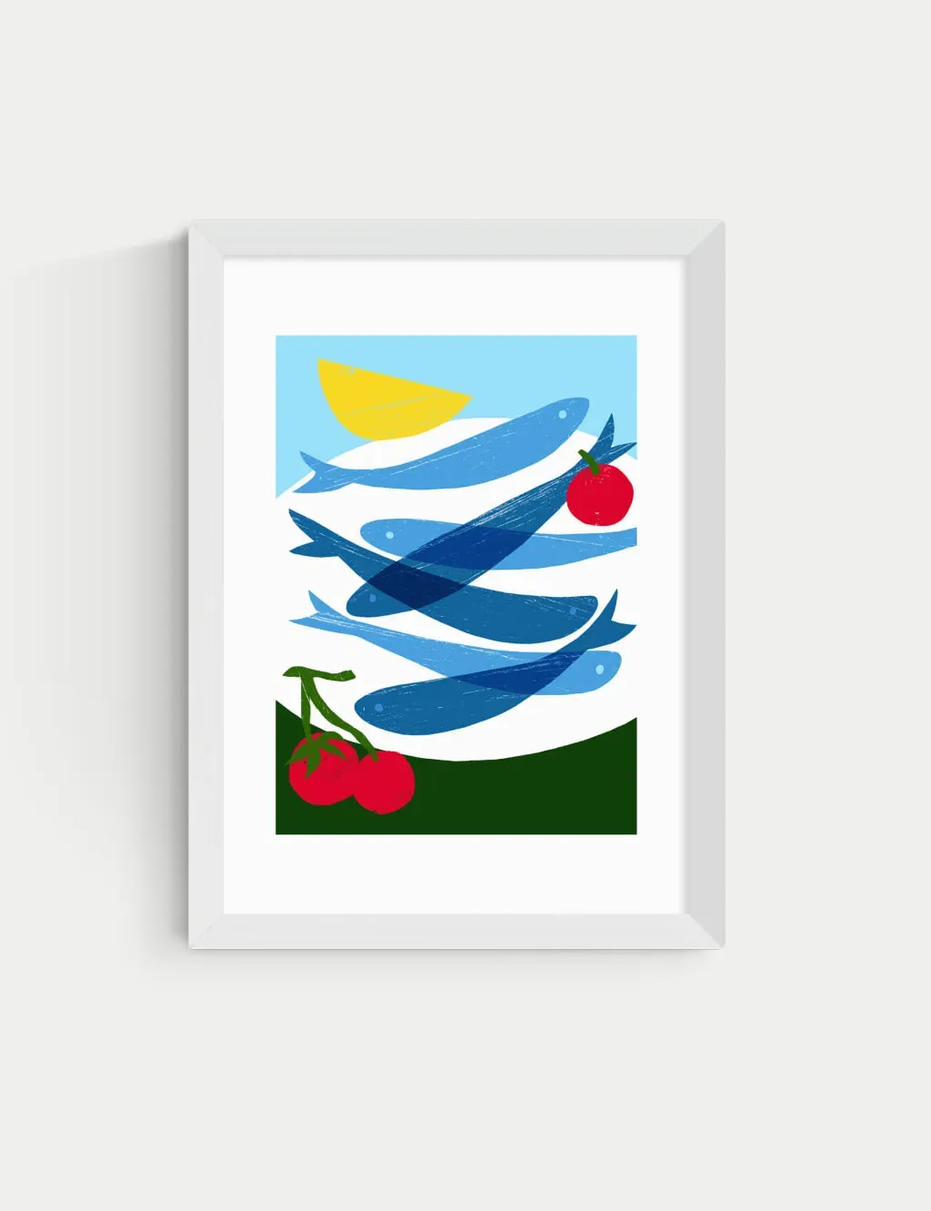 Anek Small Fish Framed Art - White product
