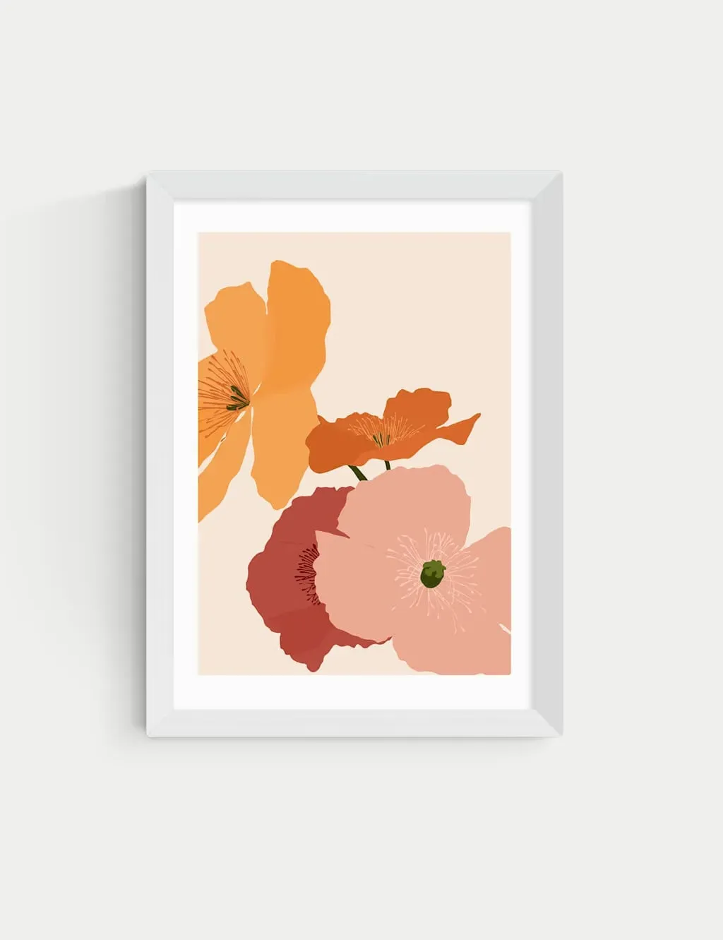Autumn Wildflowers Rectangle Framed Art - White, Wood product