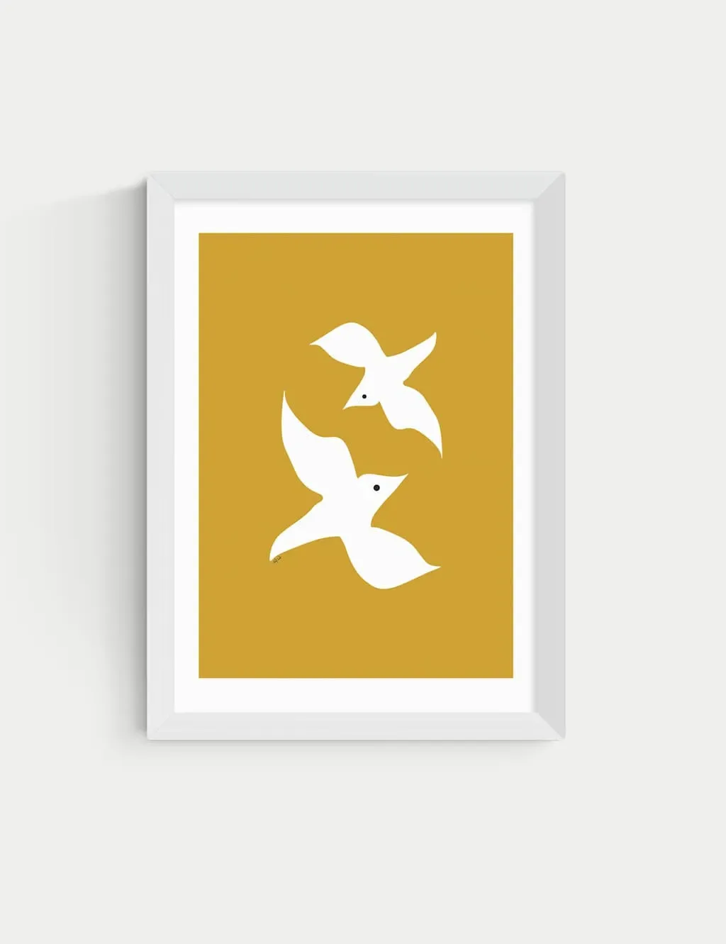 Love Birds in Mustard Framed Art Print - White product