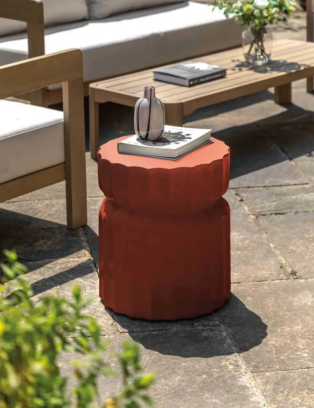 Cirella Round Outdoor Side Table - Dark Red, Ceramic product