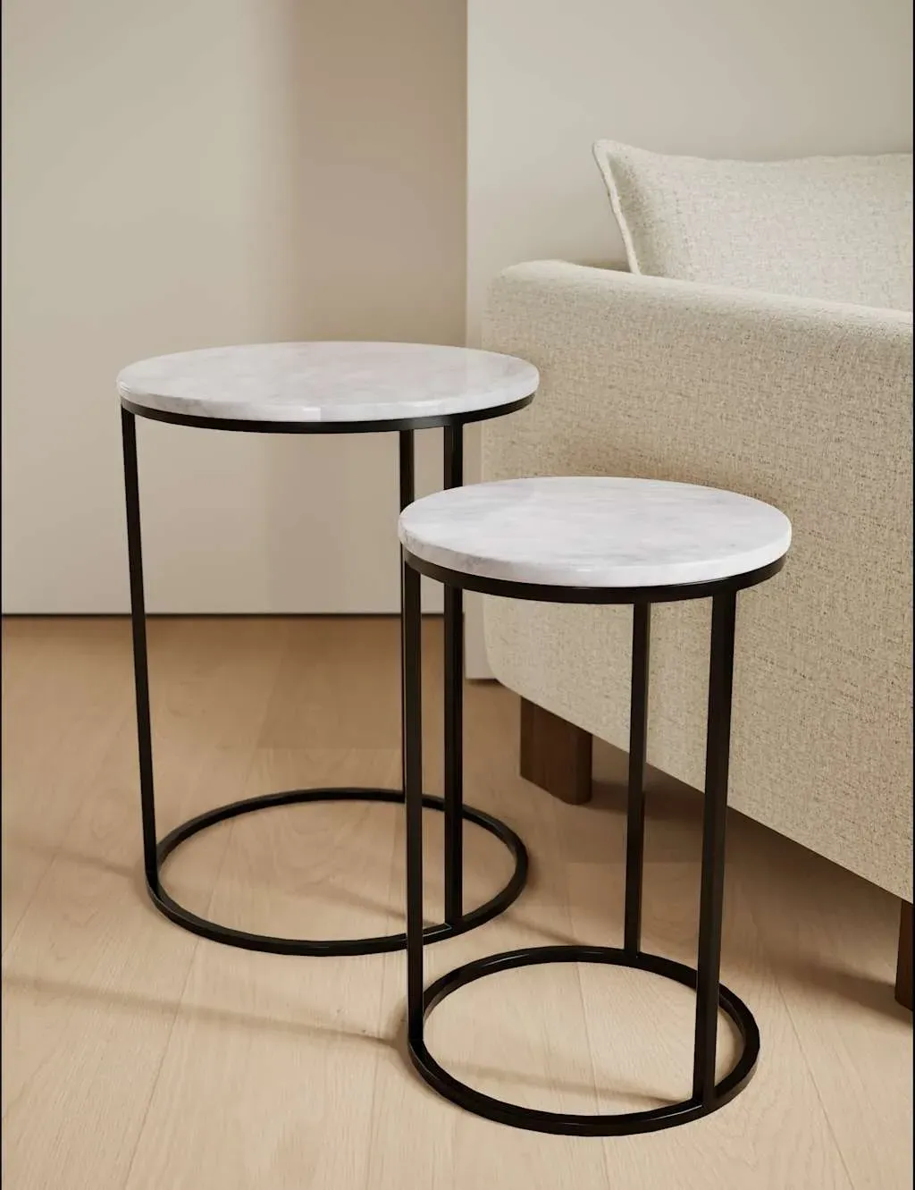 Farley Round Nest of Tables - White, Marble product