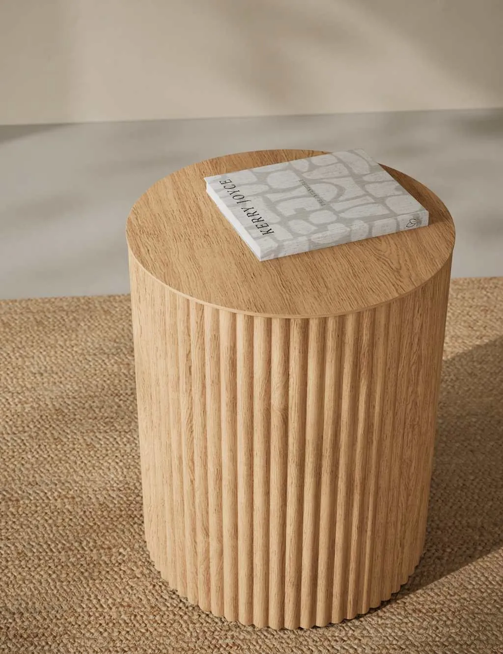 Fluted Round Side Table - Natural, Oak Veneer product