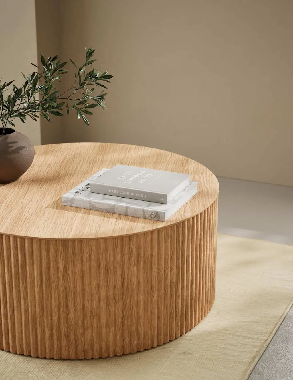 Fluted Wood Round Coffee Table - Natural product