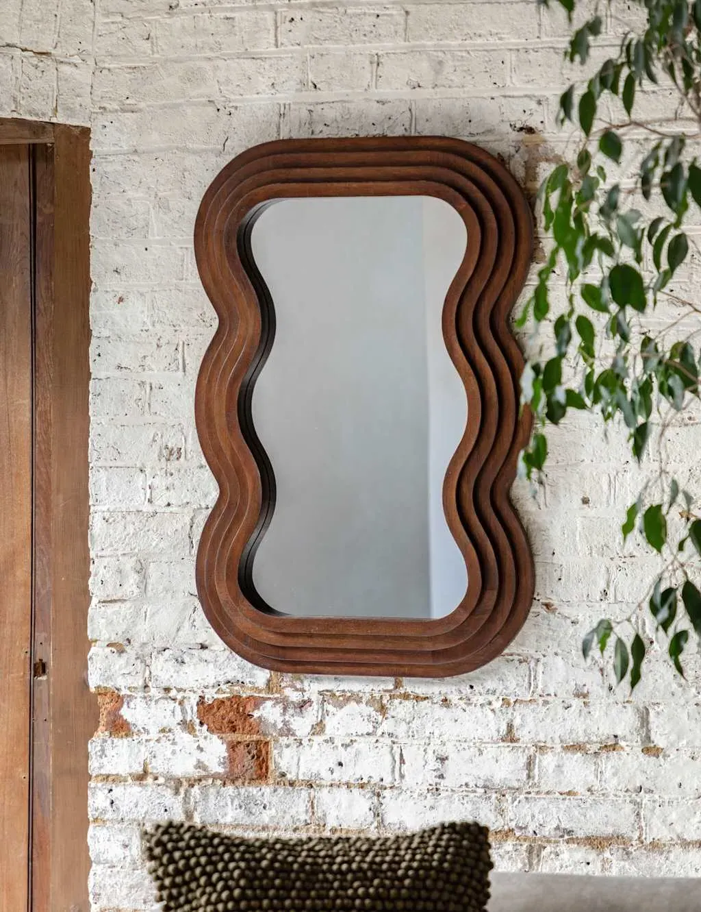 Hasker Wavy Wall Mirror - Brown, Wood product