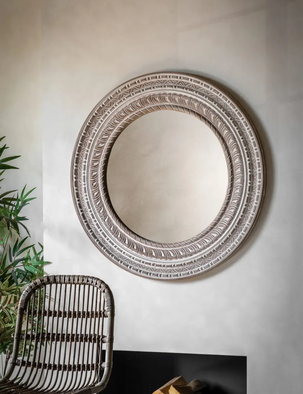 Kota Large Round Wall Mirror - Natural, Wood product