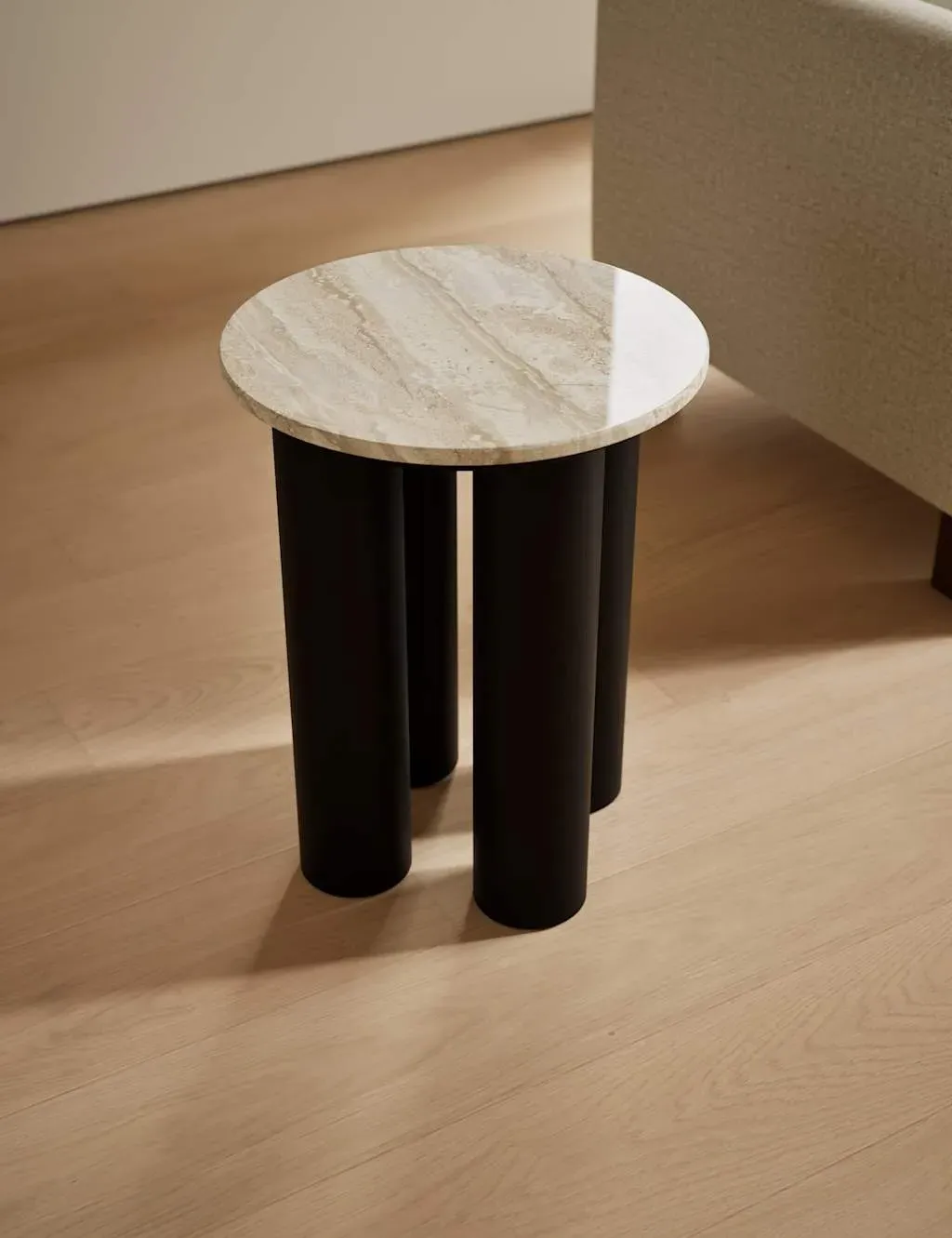 Marble & Mango Wood Round Side Table - Black product