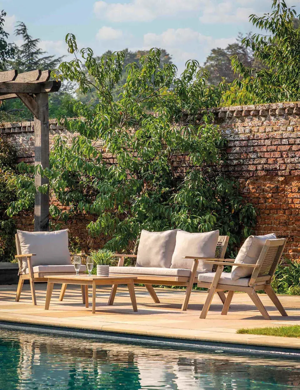 Marina 4-Seater Lounge Set - Beige, Acacia Wood product
