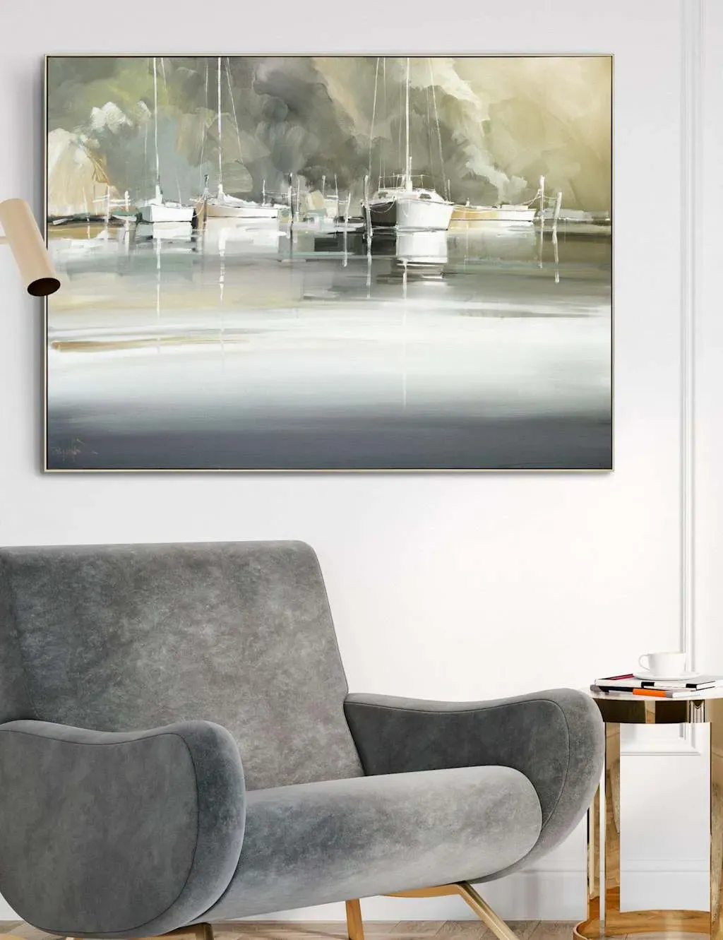 Marina Morning Rectangle Framed Art - Grey Mix product