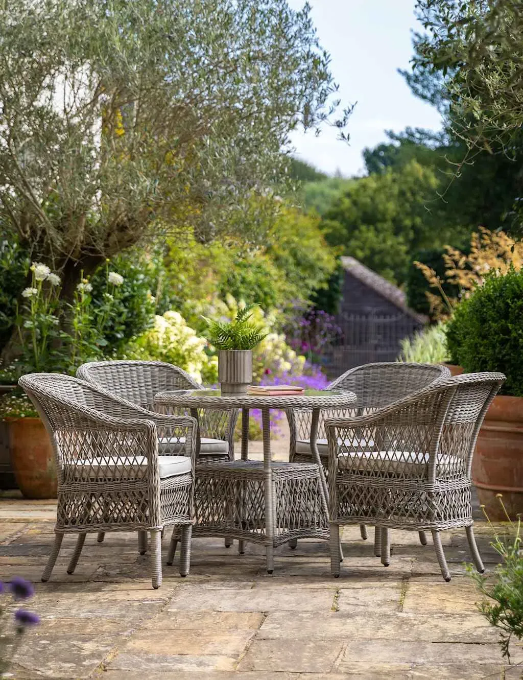 Menton 4-Seater Round Garden Table and Chairs Set - Grey, PE Rattan product