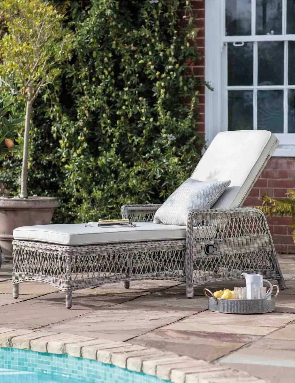 Menton Country Outdoor Reclining Lounger - Natural product