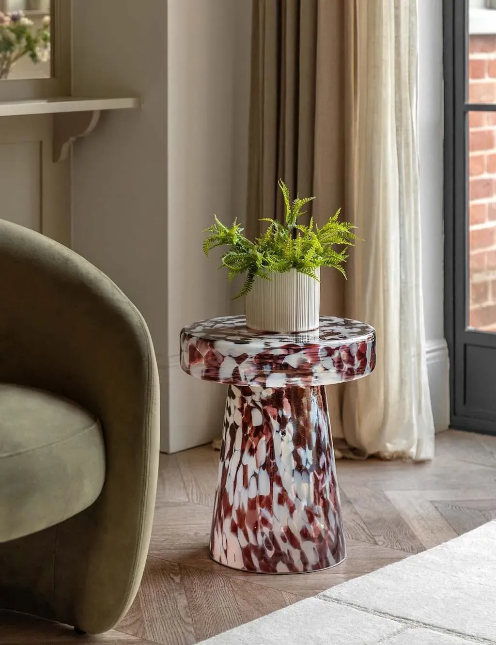 Murano Leopard Glass Round Side Table - Brown Mix, Glass product