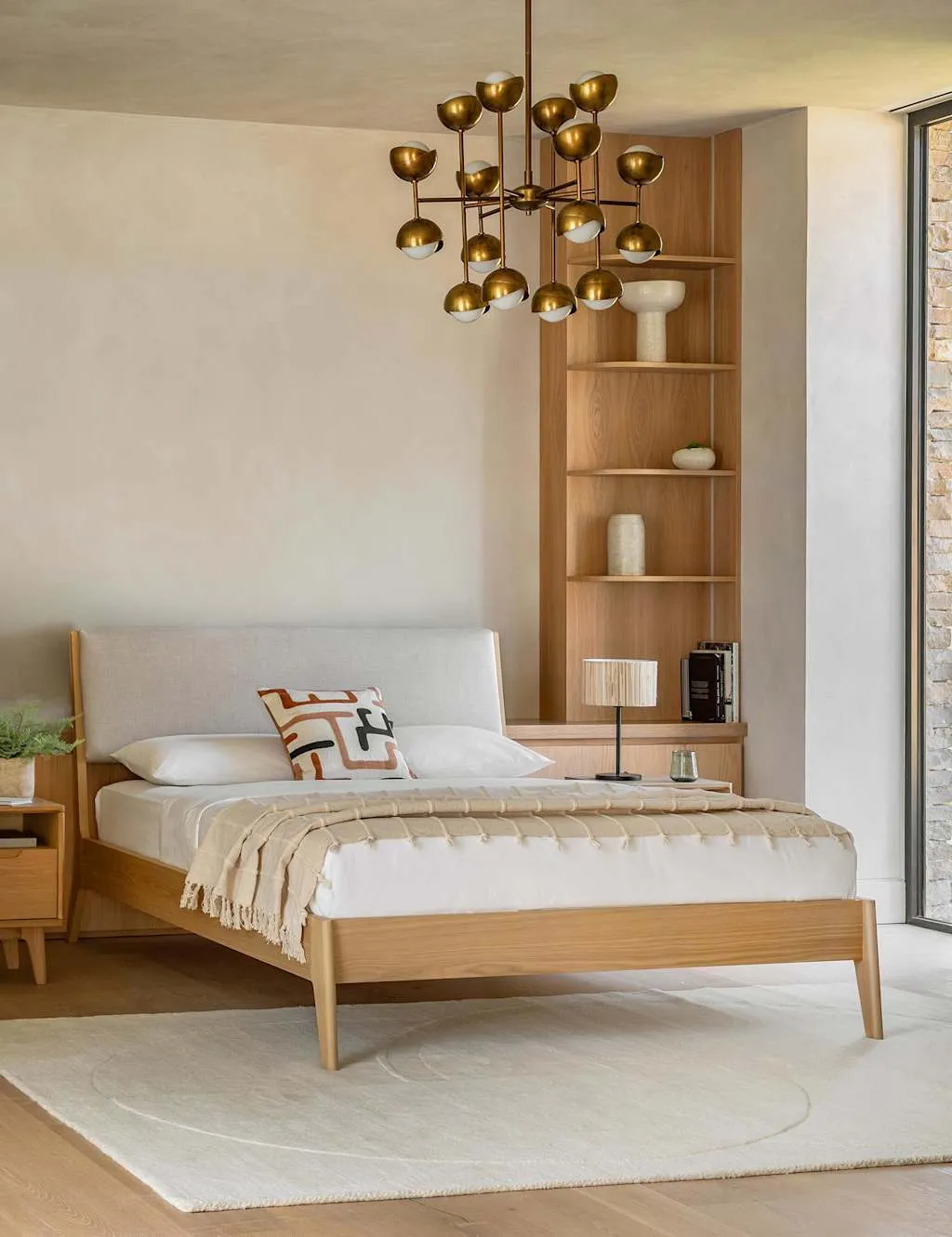 Nord Bed Frame with Cushioned Headboard - Oak product