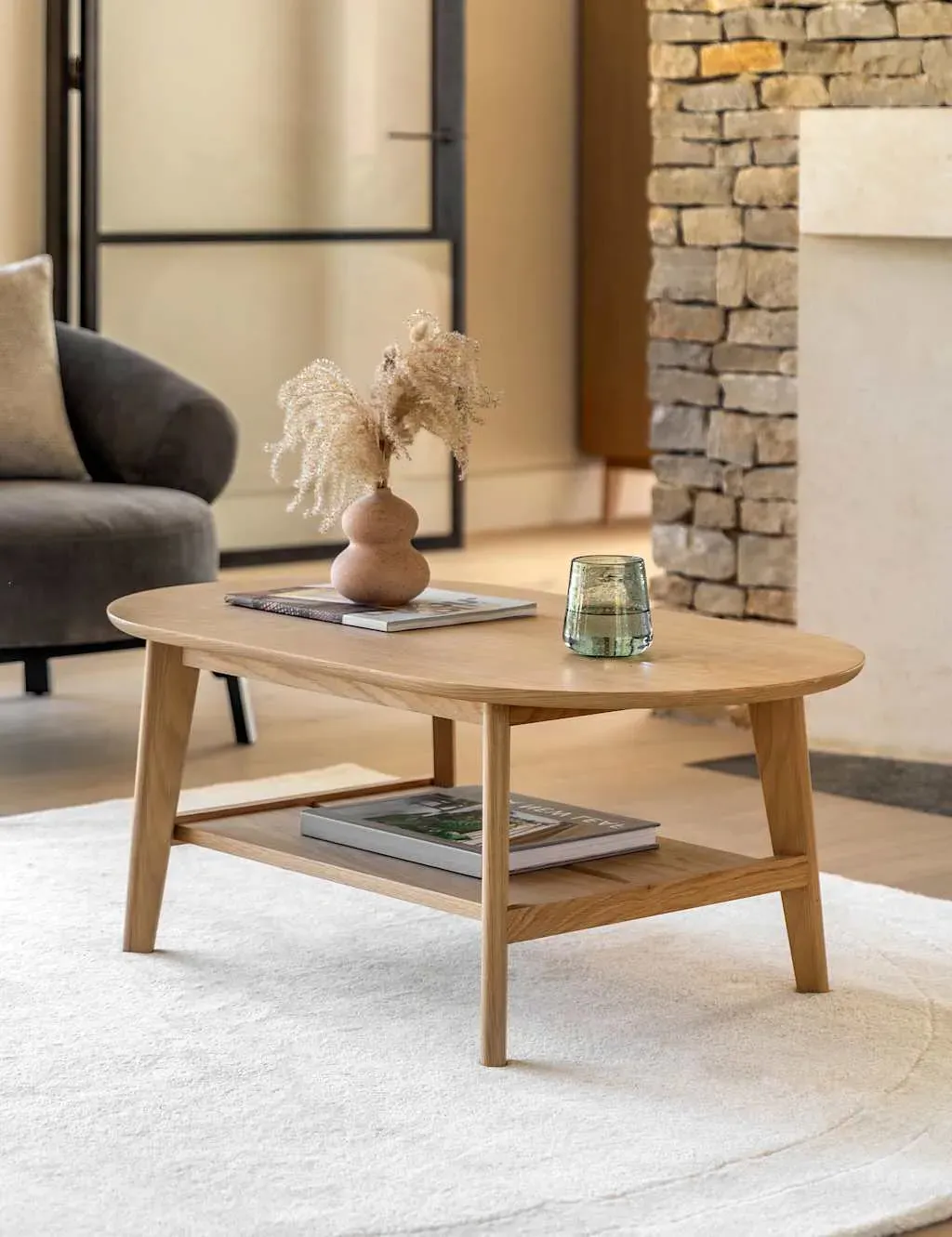 Nord Oval Coffee Table with Shelf - Oak product