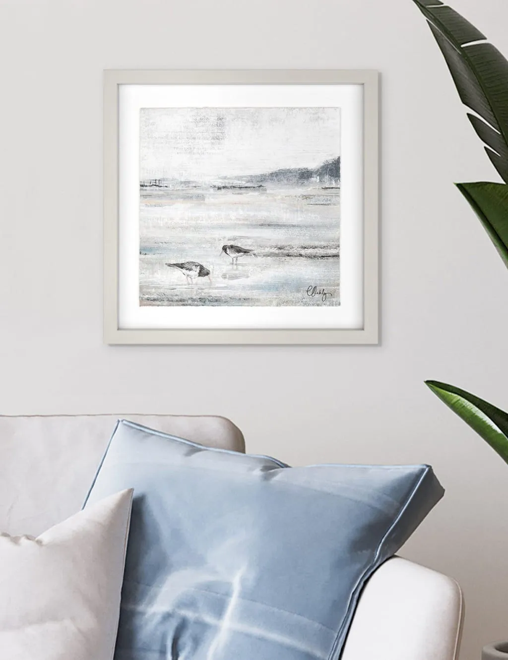 Oyster Catchers Square Framed Wall Art - Taupe product