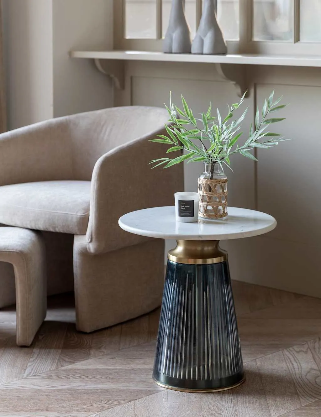 Seville Round Side Table - Blue, Marble product