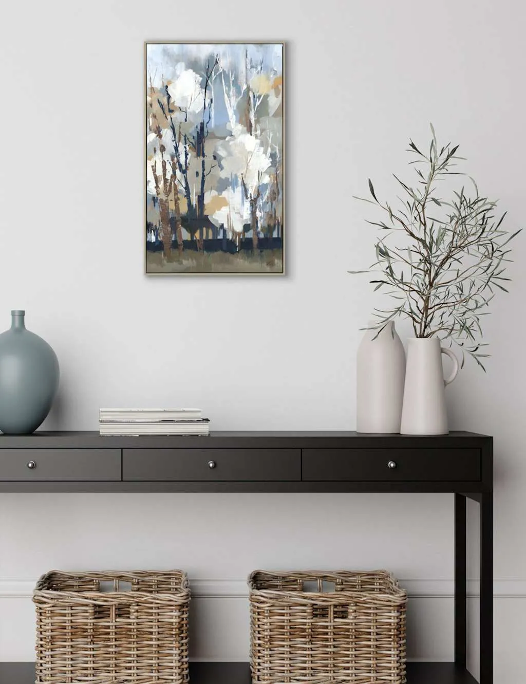 Silversong Birch Rectangle Framed Canvas - Blue Mix product