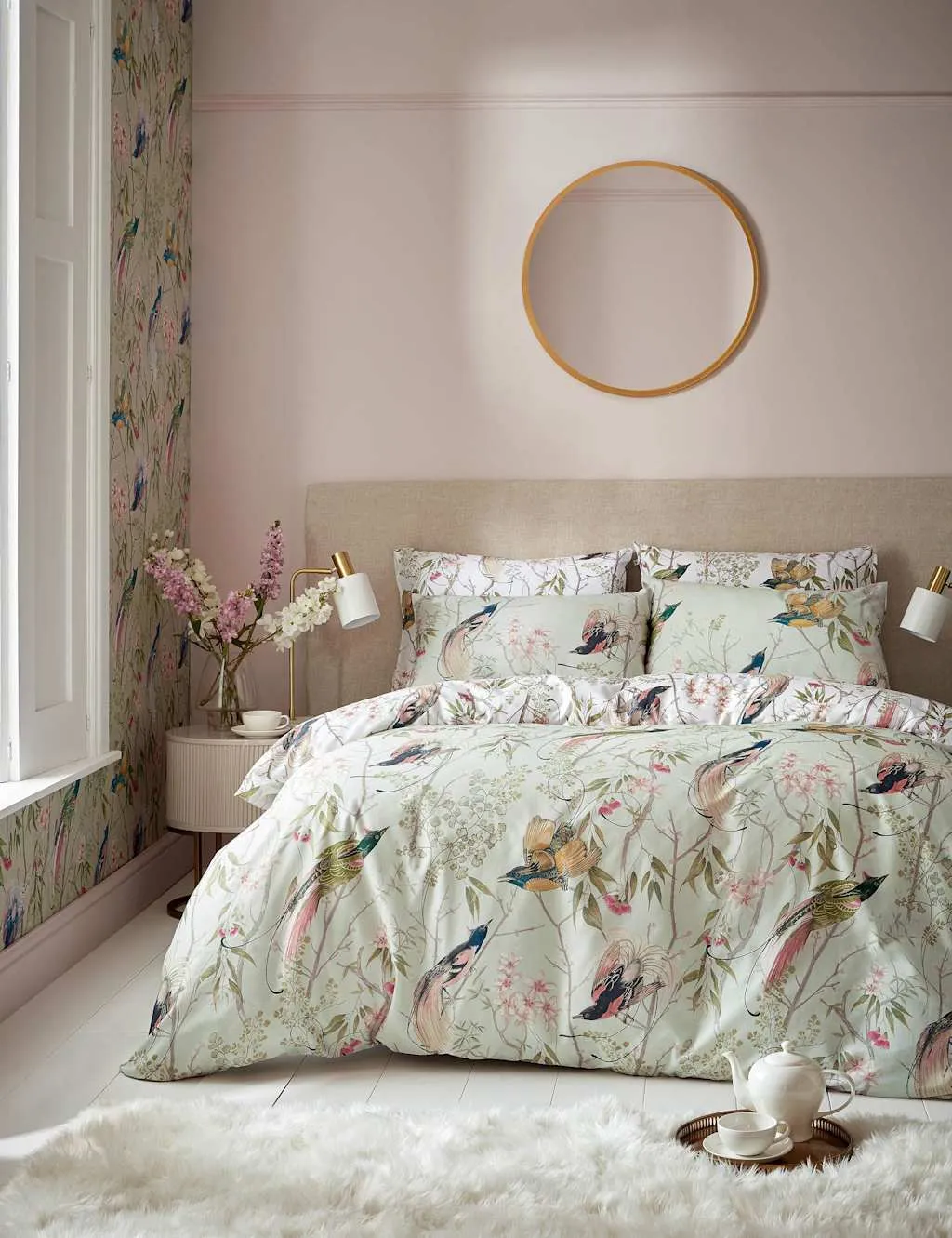 Clavering Birds Bedding Set - Light Green, Cotton Sateen product