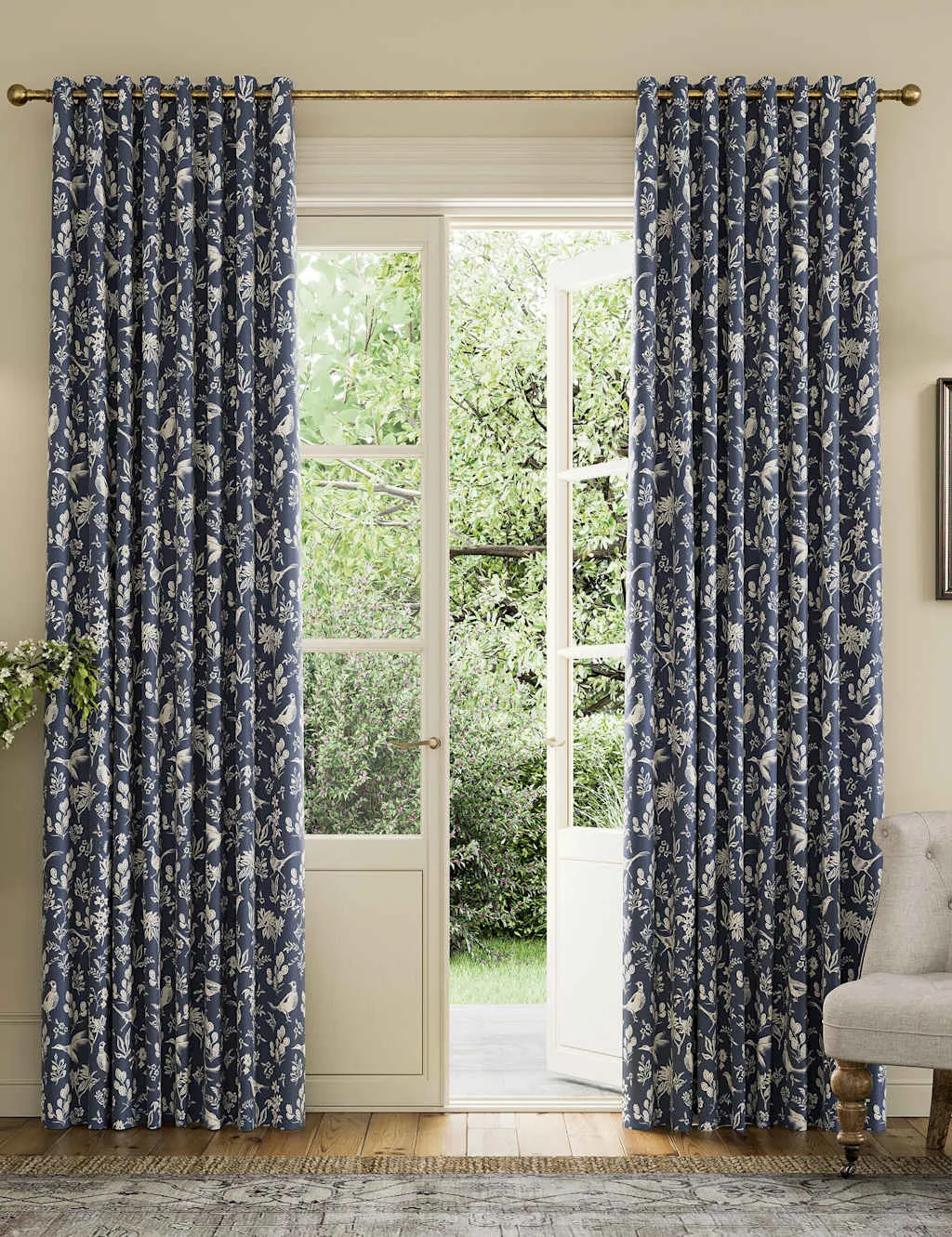 Festival Pheasants Eyelet Blackout Curtains - Navy Mix, Cotton product