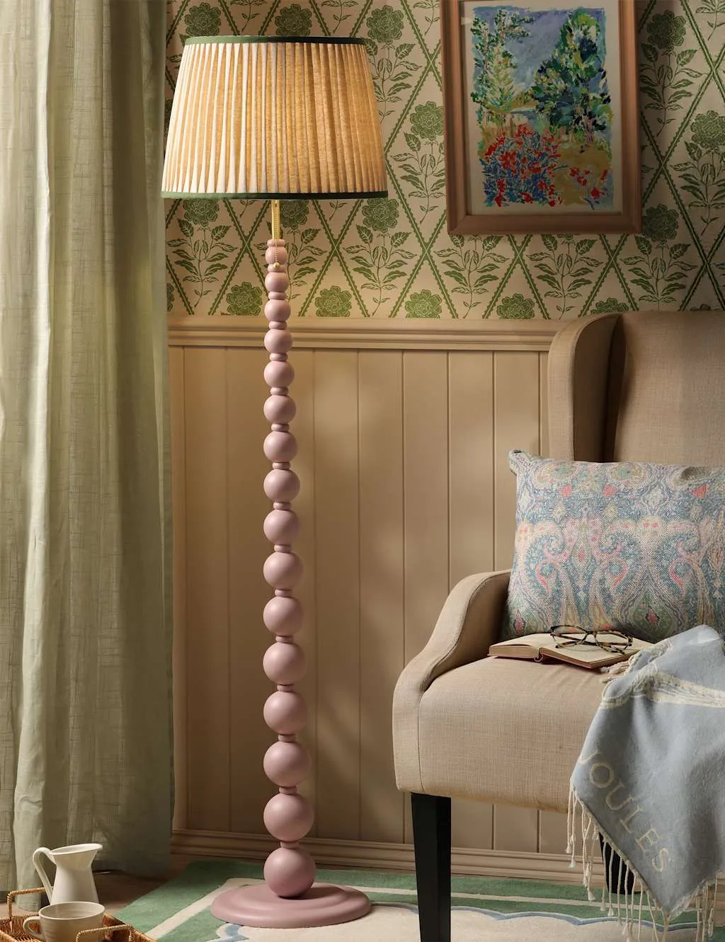 Harewood Bobbin Floor Lamp - Pink Mix, Rubberwood product