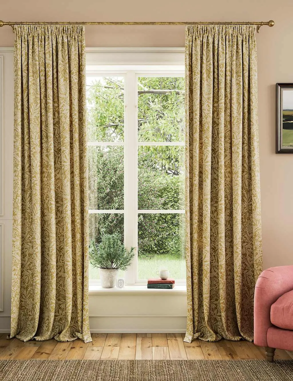 Twilight Ditsy Pencil Pleat Curtains - Gold, Cotton product