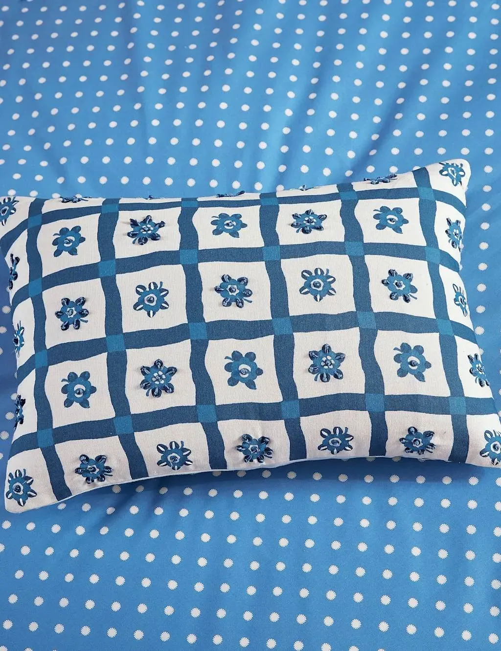 Sora Scatter Cushion with French Knot Detail - Blue Mix, Cotton product
