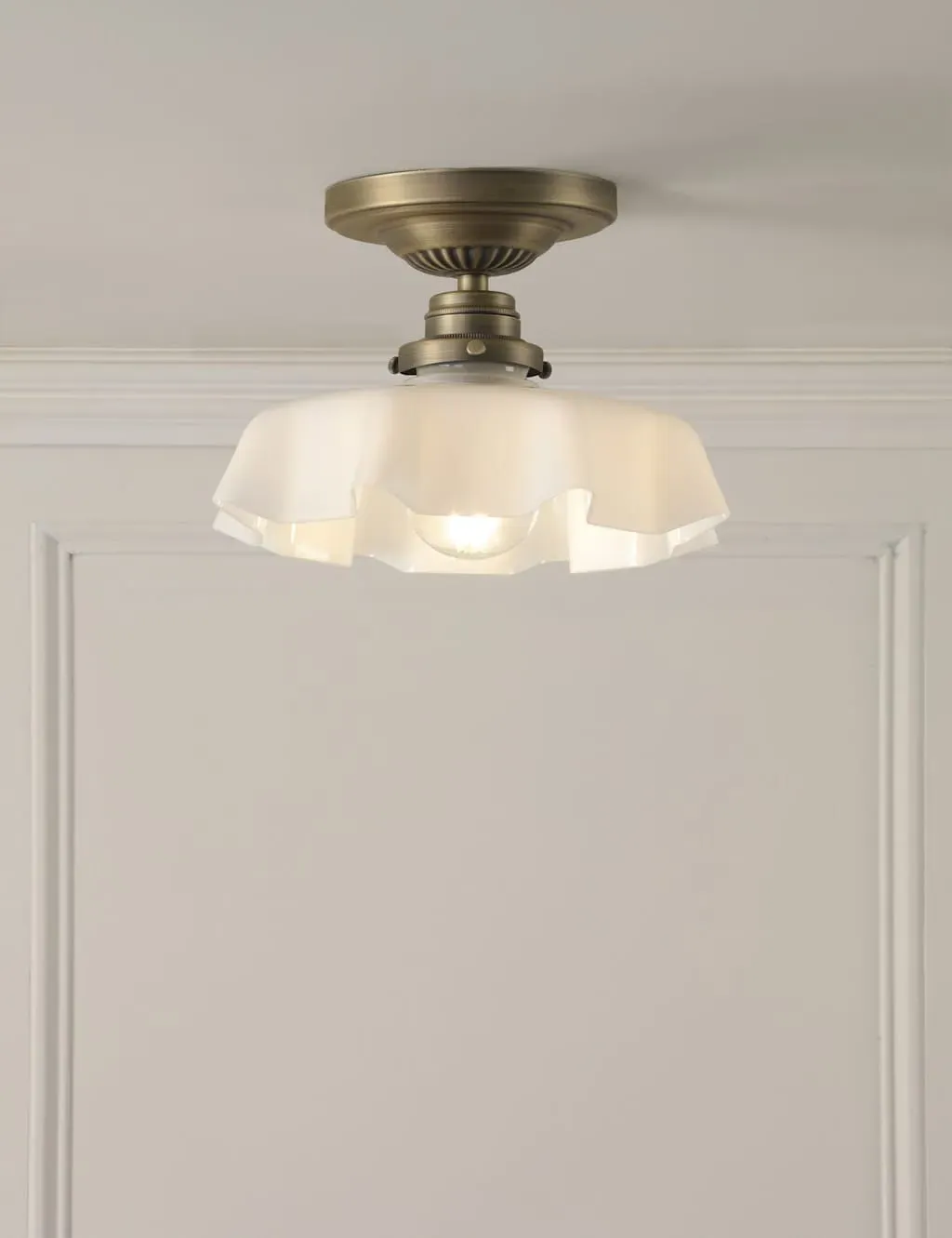 Banham Fluted Glass Semi-Flush Ceiling Light - Antique Brass product