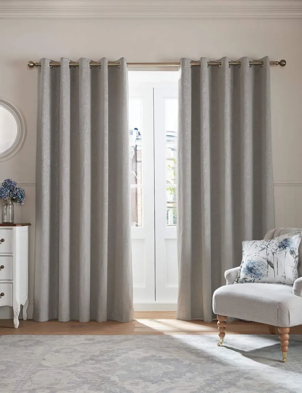 Barley Embossed Eyelet Curtains - Grey, Velvet product