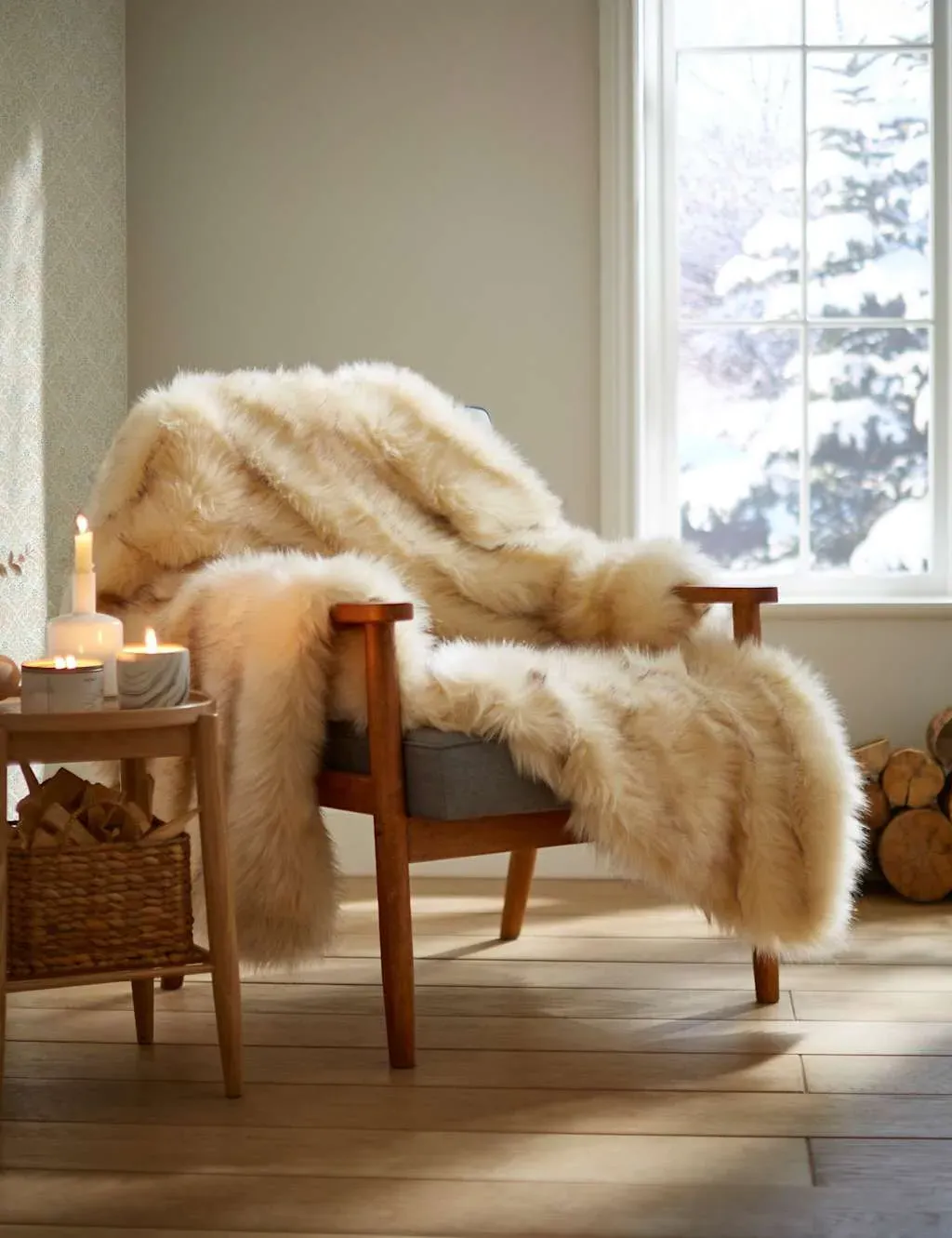 Berwyn Oversized Throw - Cream, Faux Fur product