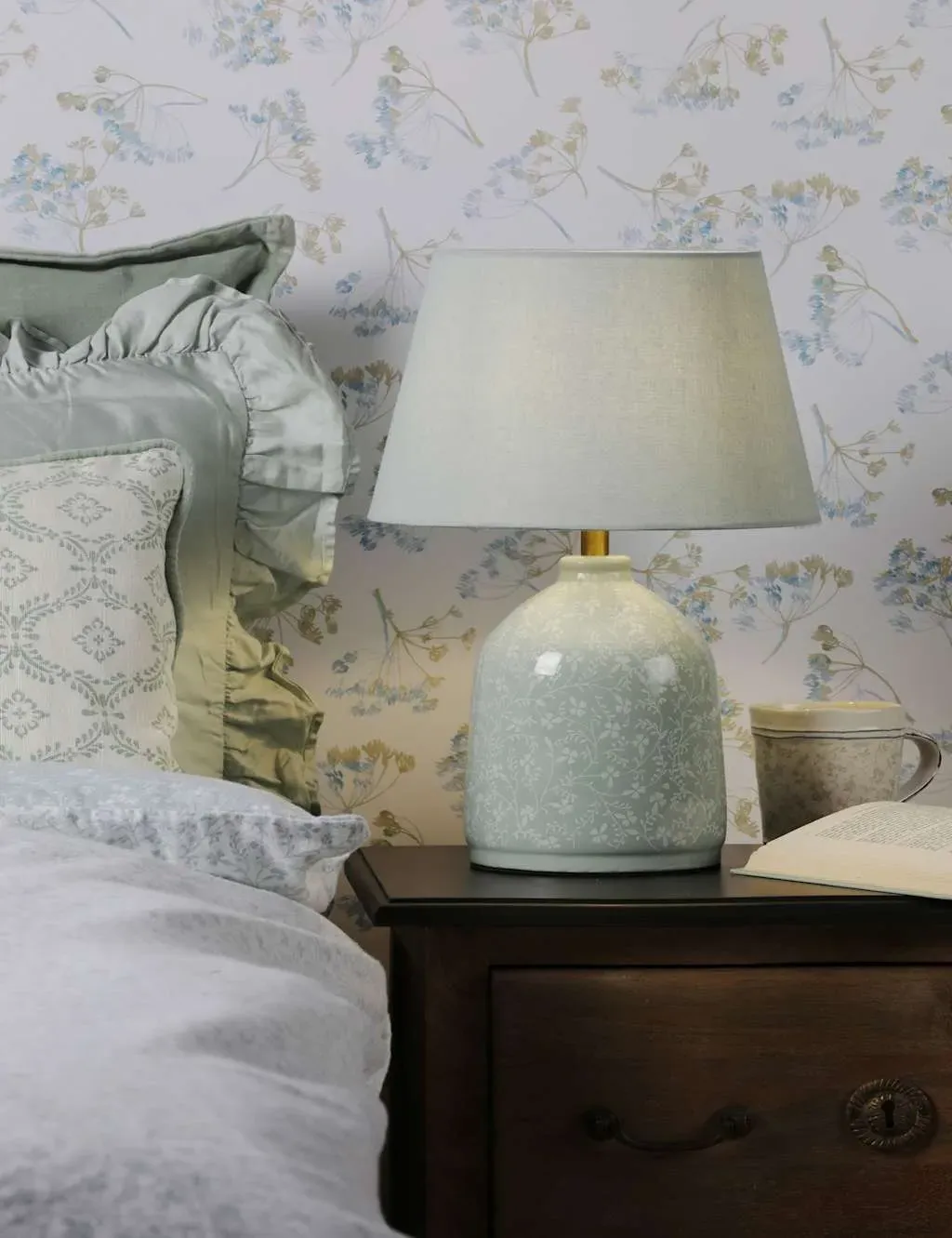 Campion Ceramic Floral Table Lamp - Blue product