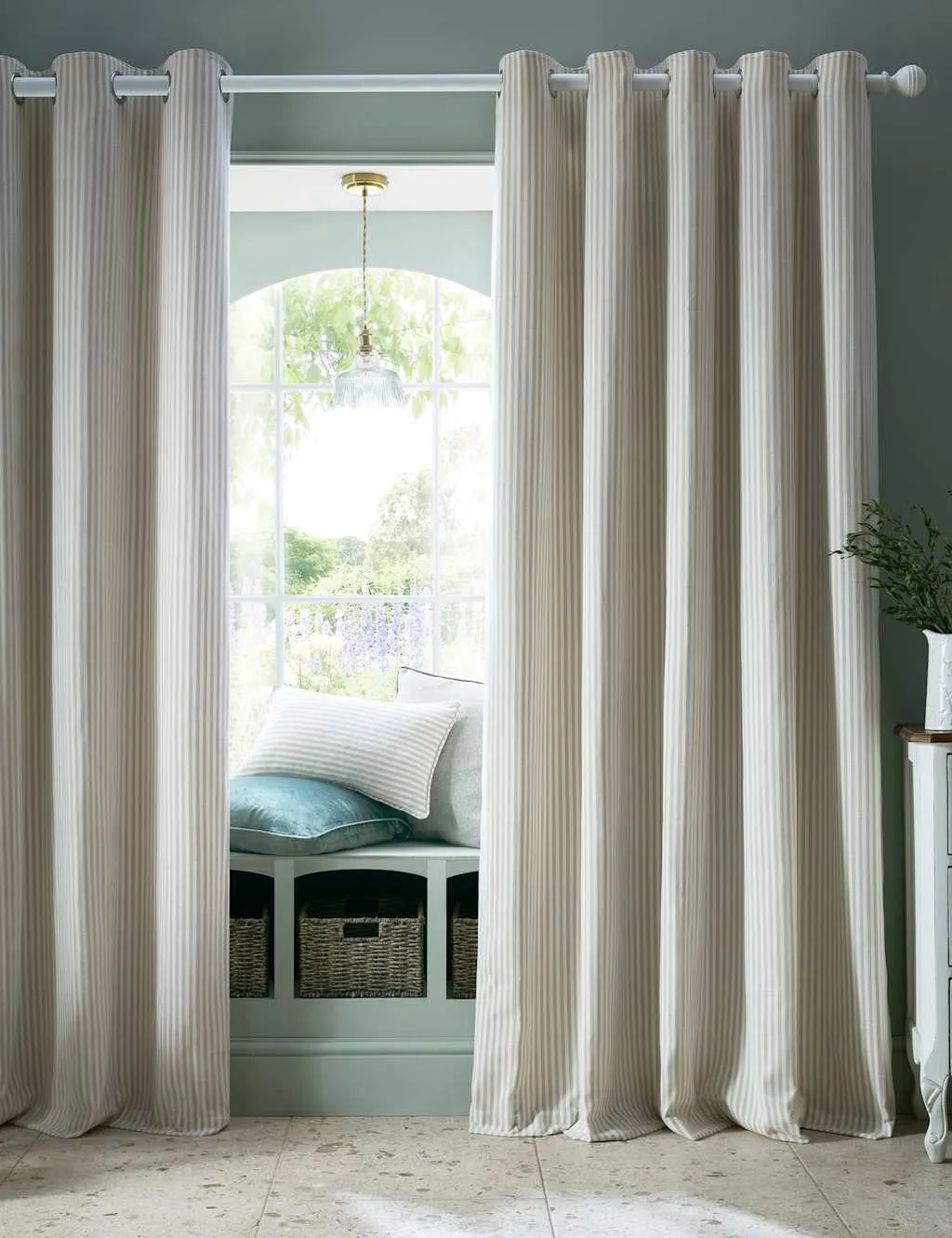 Cornish Chenille Striped Eyelet Curtains - Natural product
