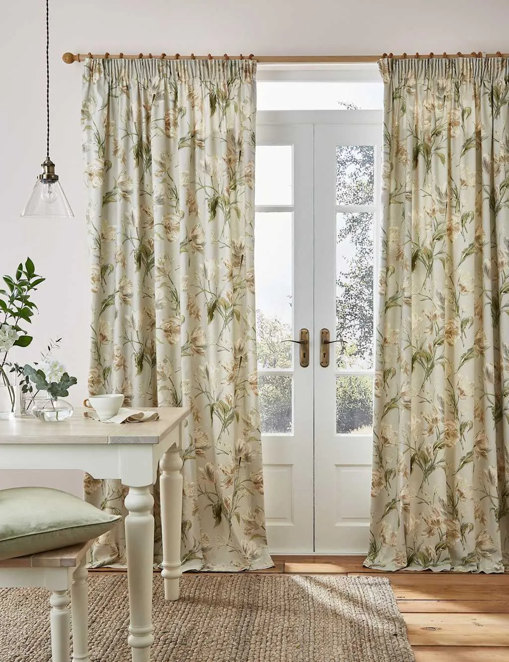 Gosford Pencil Pleat Curtains - Green Mix, Pure Cotton product