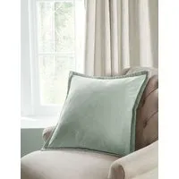 Hanya Square Cushion with Oxford Edge - Light Green, Velvet alternate view